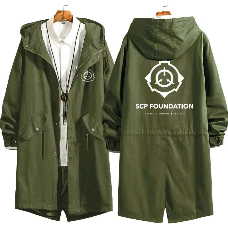 SCP Secure Contain Protect Cosplay Costumes SCP Foundation Unisex Long Sleeve Hoodie Sweatshirts Jacket Top Trench Coat Black