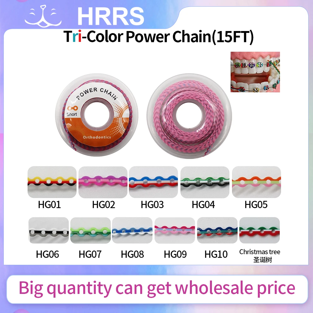 

15Feet/Roll Triple-Color Dental Elastic Ultra Power Chain Short Type