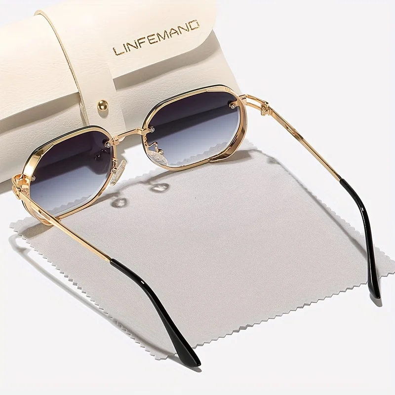 LINFEMAND Minimalistische, geometrische Sonnenbrille mit Metalldekoration und UV400-Schutz für Damen, ideal für Sommerpartys am Strand, Wanderungen und als Geschenk für den Urlaub. – Detail 4