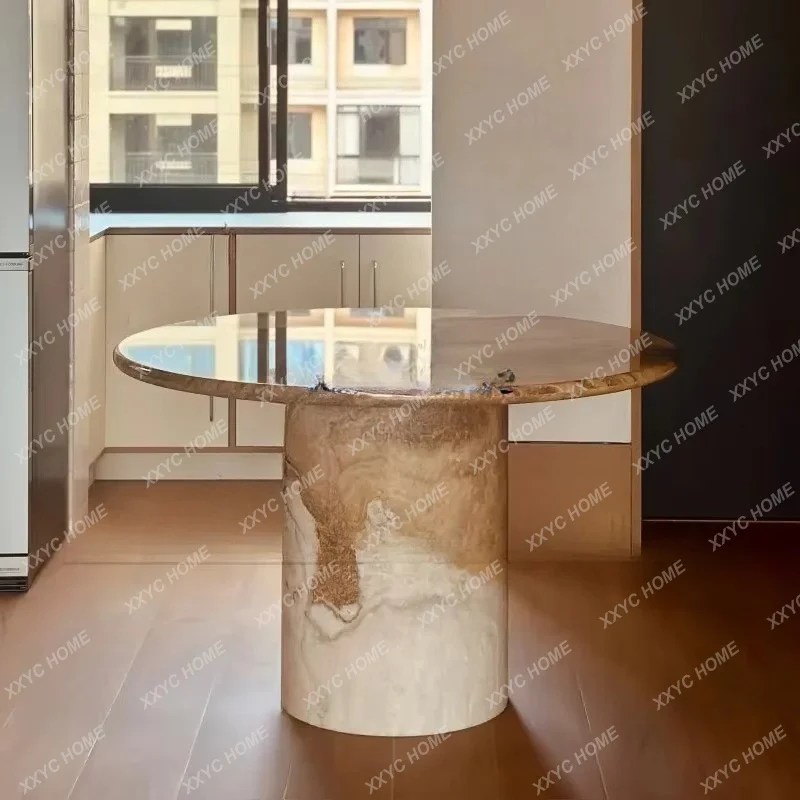 XX light luxury high-end natural luxury stone dining table marble round table household small apartment table