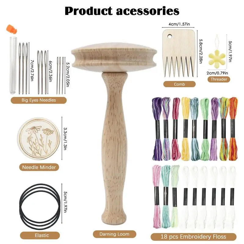 De madeira Darning Cogumelo Patchwork Tool Set, Speedweve Sock Thread Kit para Darning Sock Buracos