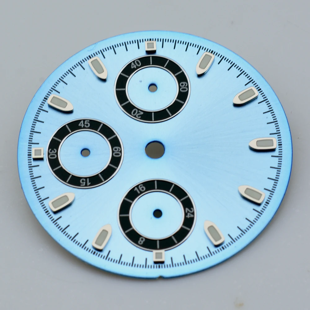 NEITON 29mm VK63 Dial for Quartz Movement Chronograph Face 6 Hands Watch Parts Green Luminous Fit for 39mm Watch Cases image 4
