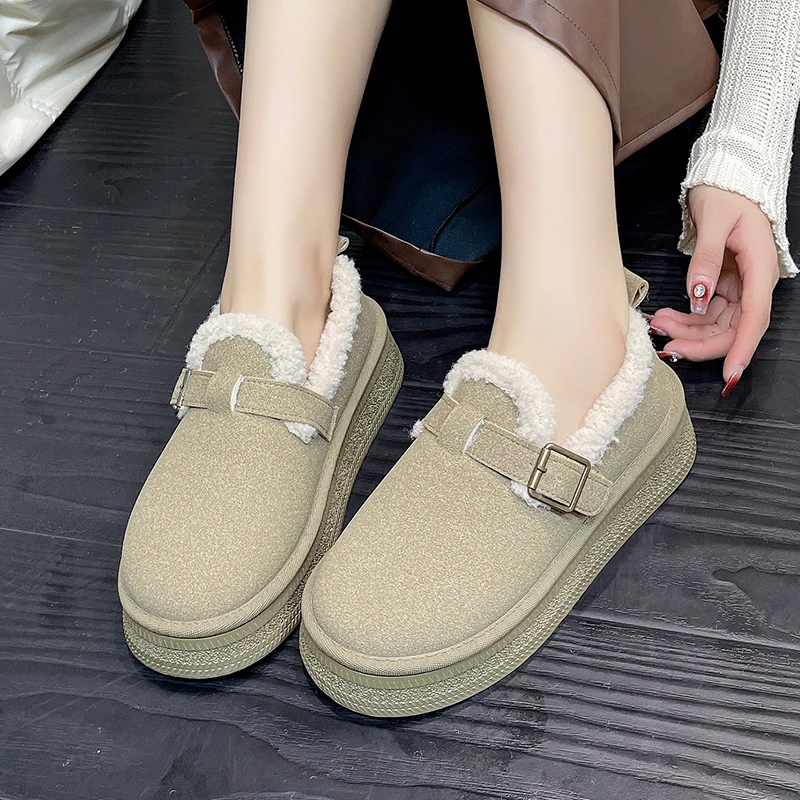 Winter New Women's Solid Color Round Toe Thick Bottom Non-slip Comfortable Plush Warm Snow Boots Women's Classic Slip-on Boots