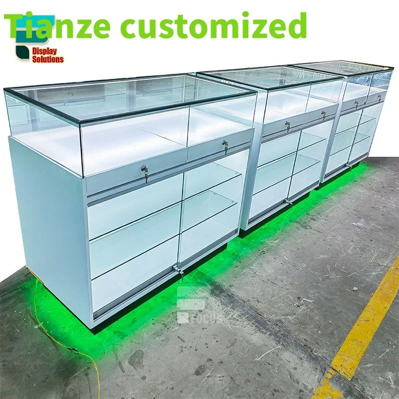 

(Customized) Unique Kiosk Showcase Glass Store Display Furniture Display Cabinet Glass Displays Smoke Shop Counter Wit