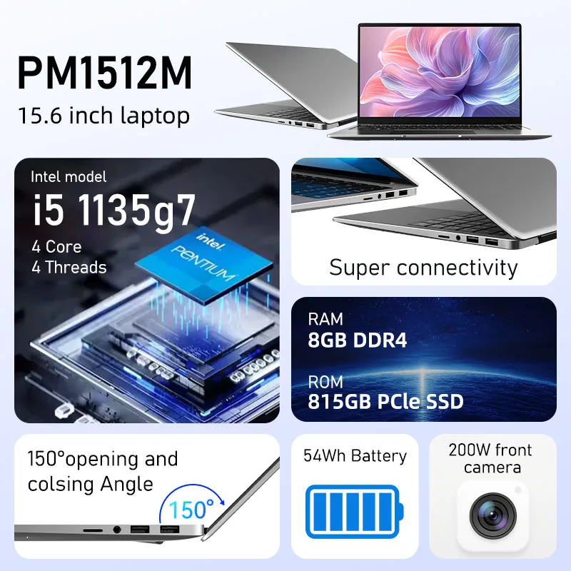 Markut 15.6 Polegada Laptop Intel Core i5-1135G7 Portátil Tela FHD Notebook 16/ 32GB RAM 512GB/ 1TB/ 2TB SSD - Teclado Alemão