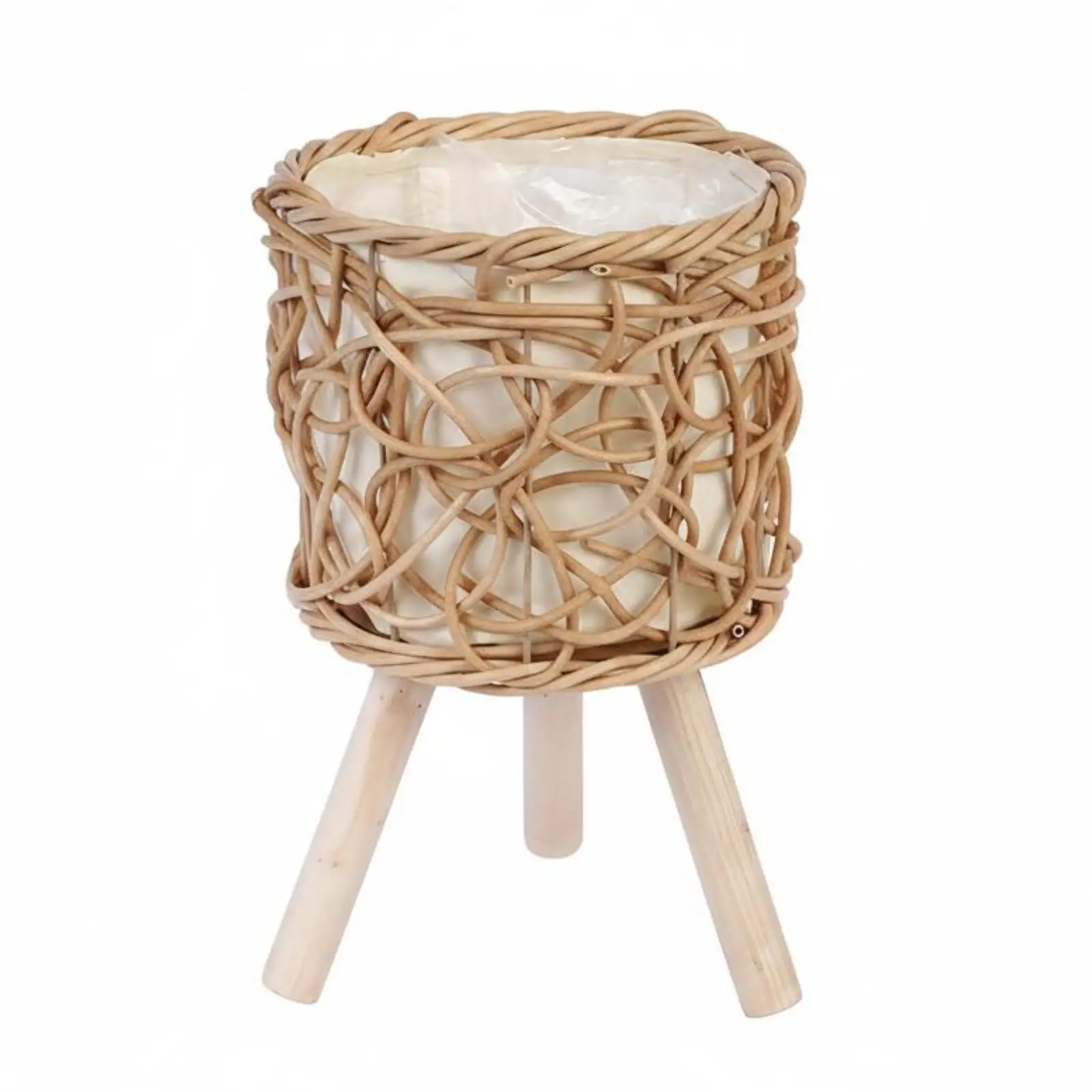 Rattan Planter Stand Indoor Decorative Woven Basket Flower Pot Holder Tripod Base for Living Room Plant Display