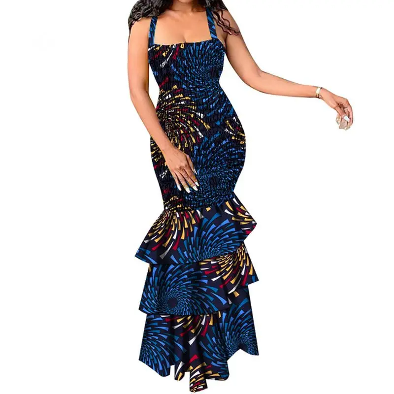 African Print Woman Summer 2024 Dashiki Sexy Party Dress Plus Size Ladies Sleevess Elegant Free Size Bazin Riche Evening Dresses