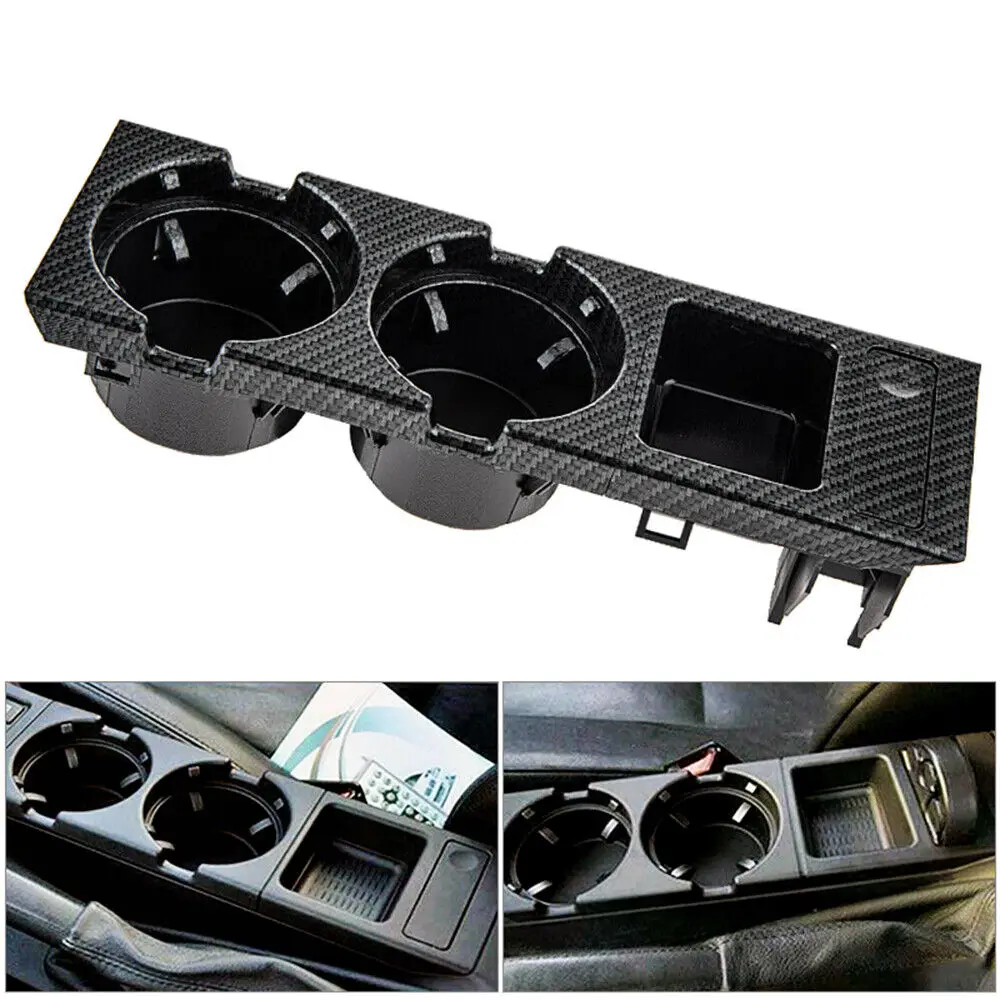 

51168217955 For BMW3 series E46 Carbon Fiber Look Double Hole Car Front Center Console Storage Box Coin Holder+Cup Holder