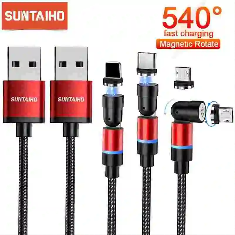 Магнитный зарядный кабель Suntaiho, вращающийся на 540 градусов, кабель Micro USB Type-C для iPhone, Xiaomi, Samsung, Магнитный зарядный провод, шнур