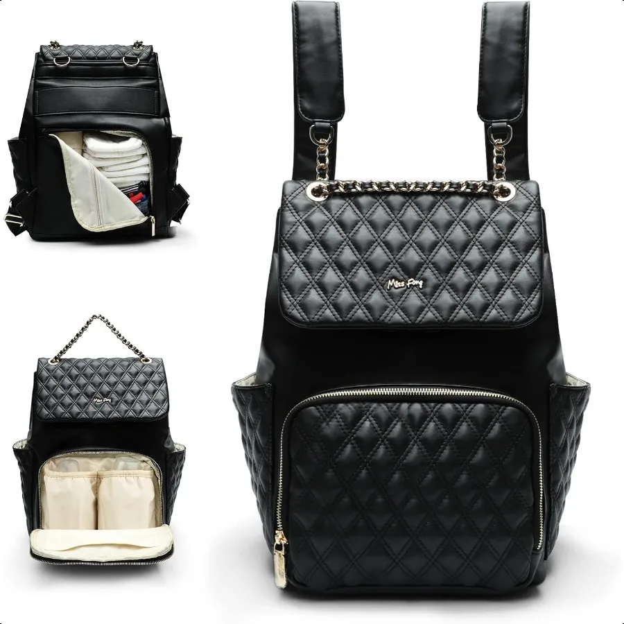 

miss fong Diaper Bag Backpack Baby Diaper Bag for baby boy and girls Leather Baby Bag with 13 diaper bag organizing pouches Cha