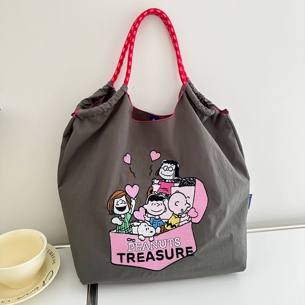 Snoopy bolsa de ombro simples feminina, bolsa escolar de grande capacidade para compras, casual, bolsa transversal, primavera verão