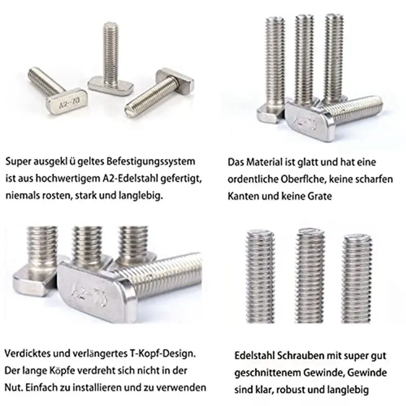 A69e24pcs T Slot Bolt Replacement,M10 X 25 Screws, A2-70 Rail Track Screws Track Nuts With 24 Flange Nut