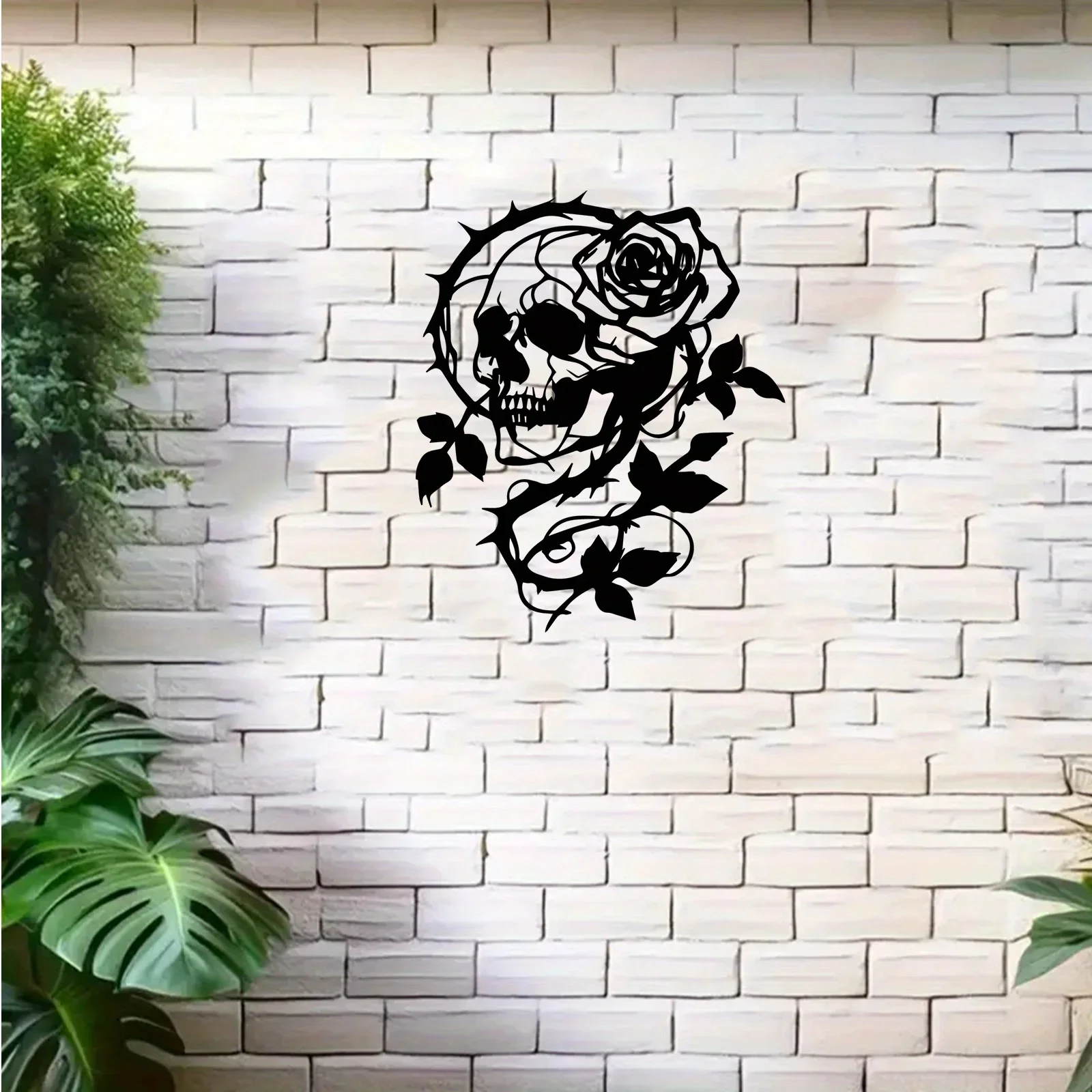 CIFBUY Gothic Skull Flower Metal Wall Art Iron Sculpture Rustproof Outdoor Home Garden Patio Decor Gift Ornament