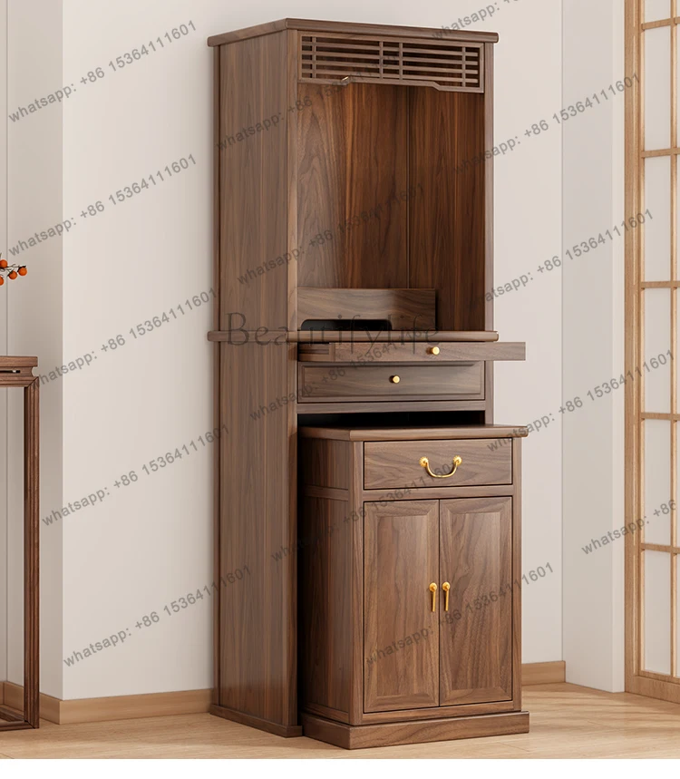 Factory DirectHT Black Walnut Shrine Offering Table Shrine Standing Cabinet Household Shrine God of Wealth Cabinet