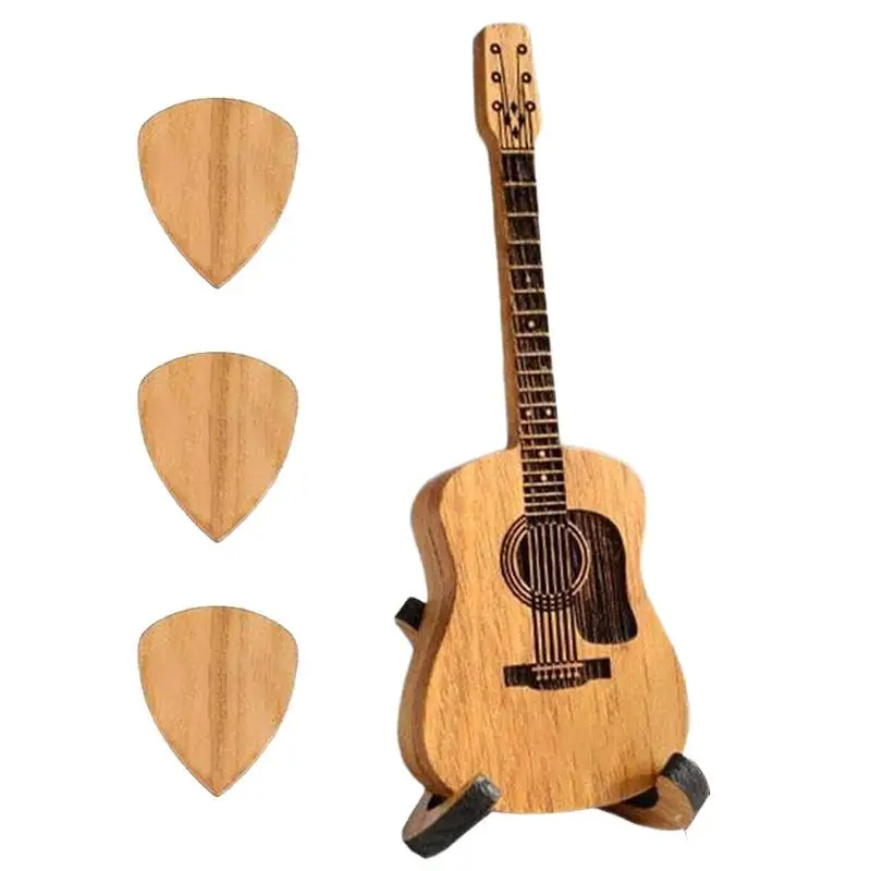 Wooden Acoustic Guitar Pick Box 2024 New 3 Picks Wooden Guitar Pick Box Exquisite Guitar Pick Holder Box With Holder For Sister