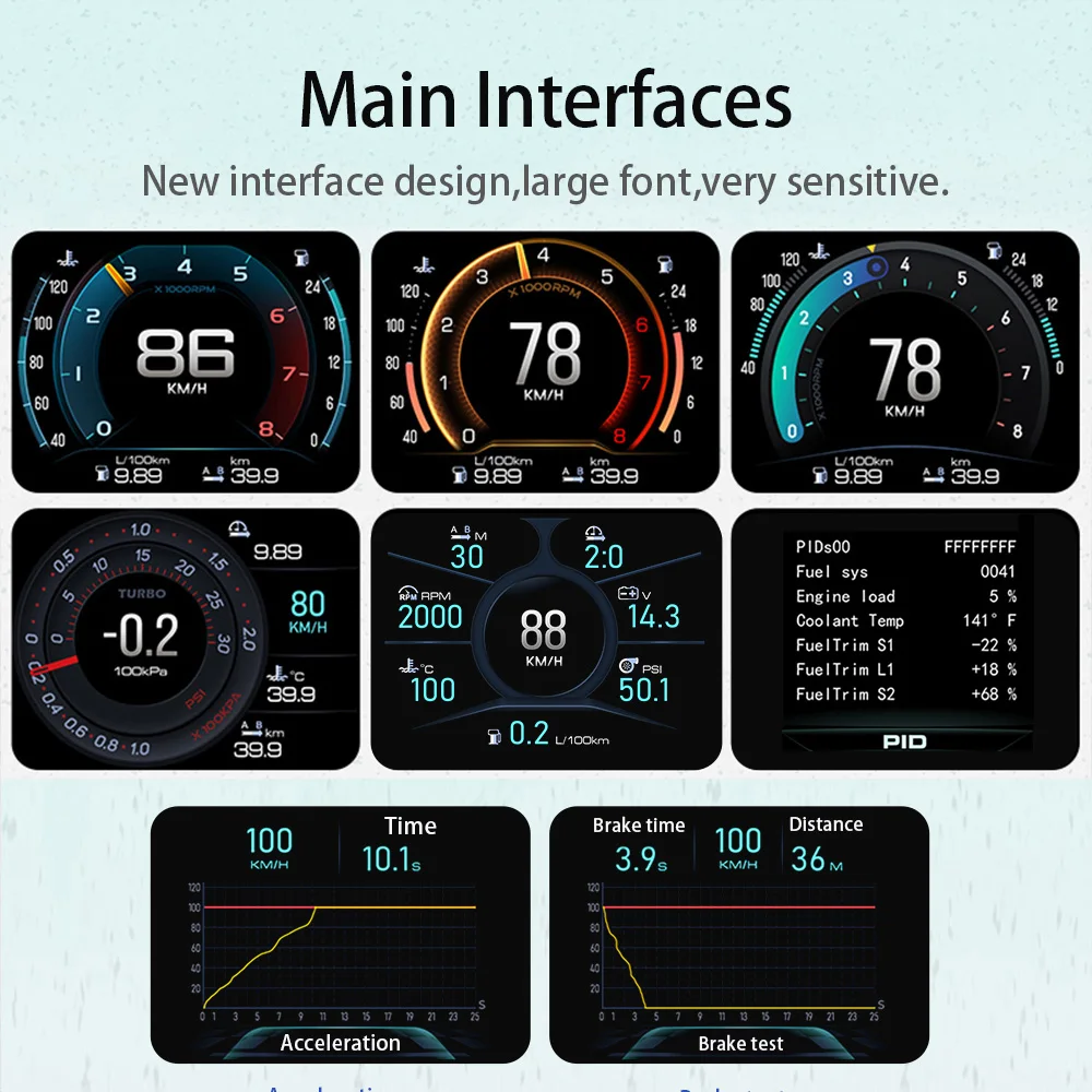 2023 Updated New V63S OBD2 HUD Gauge Car Head Up Display Multi-Function Dashboard Coolant / Oil Temp. Fuel Consumption Oil Level