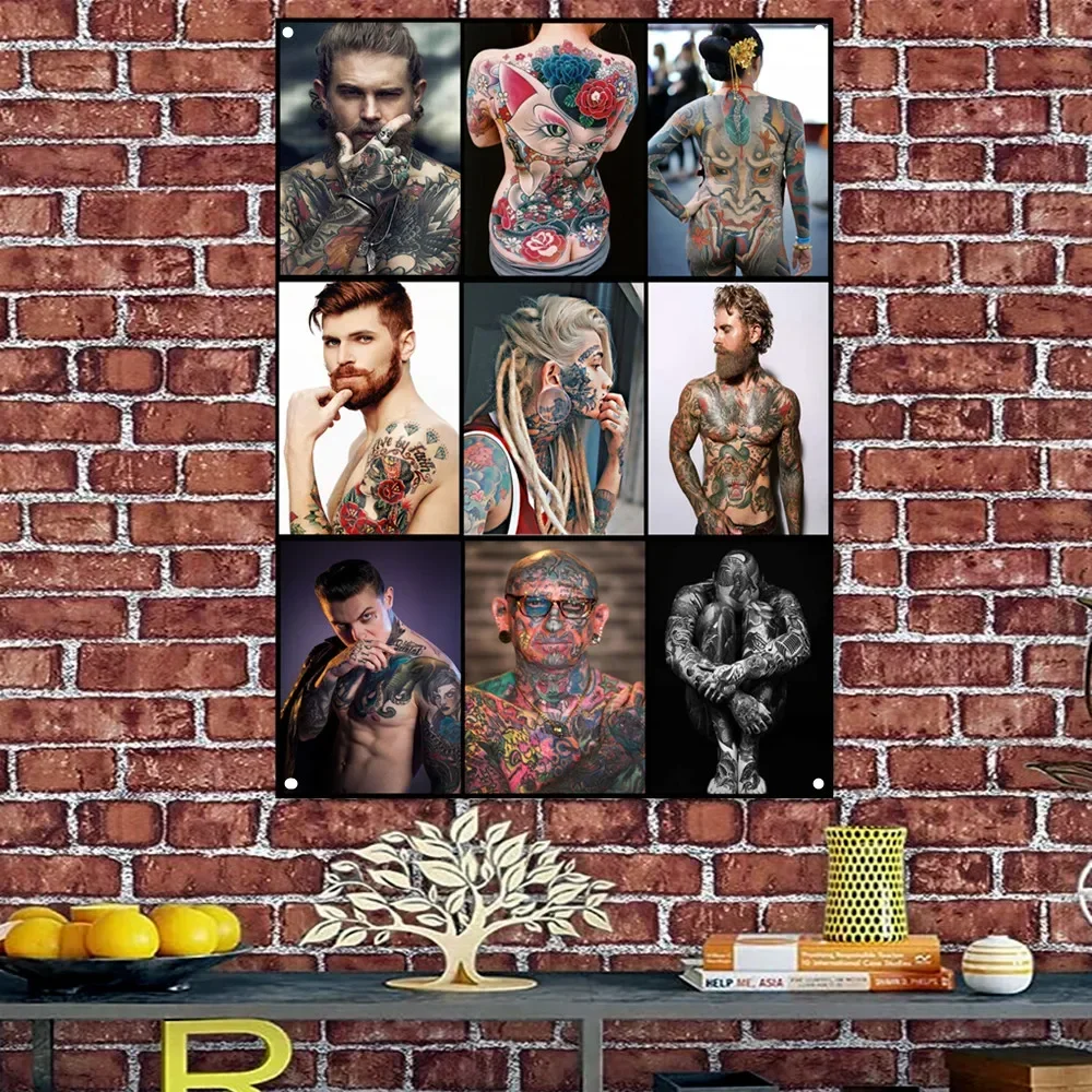 Tattoos Hairstyles for men hand best Poster Banner Flag Haircut & Shave Hairdressing Ad Wall Painting Barber Shop Wall Decor