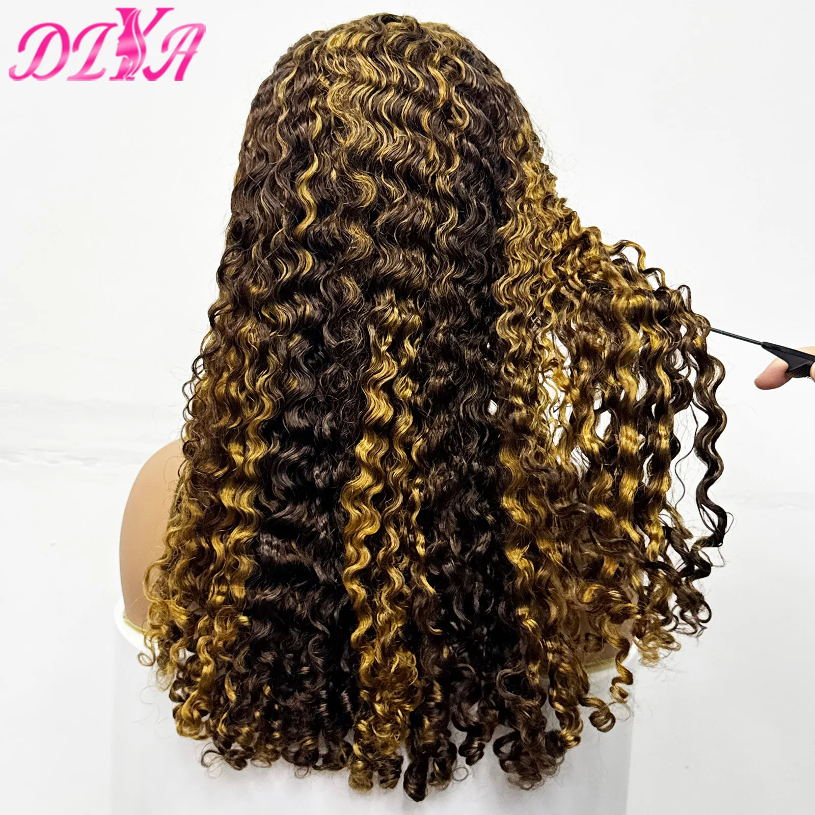 

Piano Color 250% Density Double Drawn Burmese Curly Human Hair Wig 13x4 Lace Frontal Spiral Curly Hair Wig for Black Women