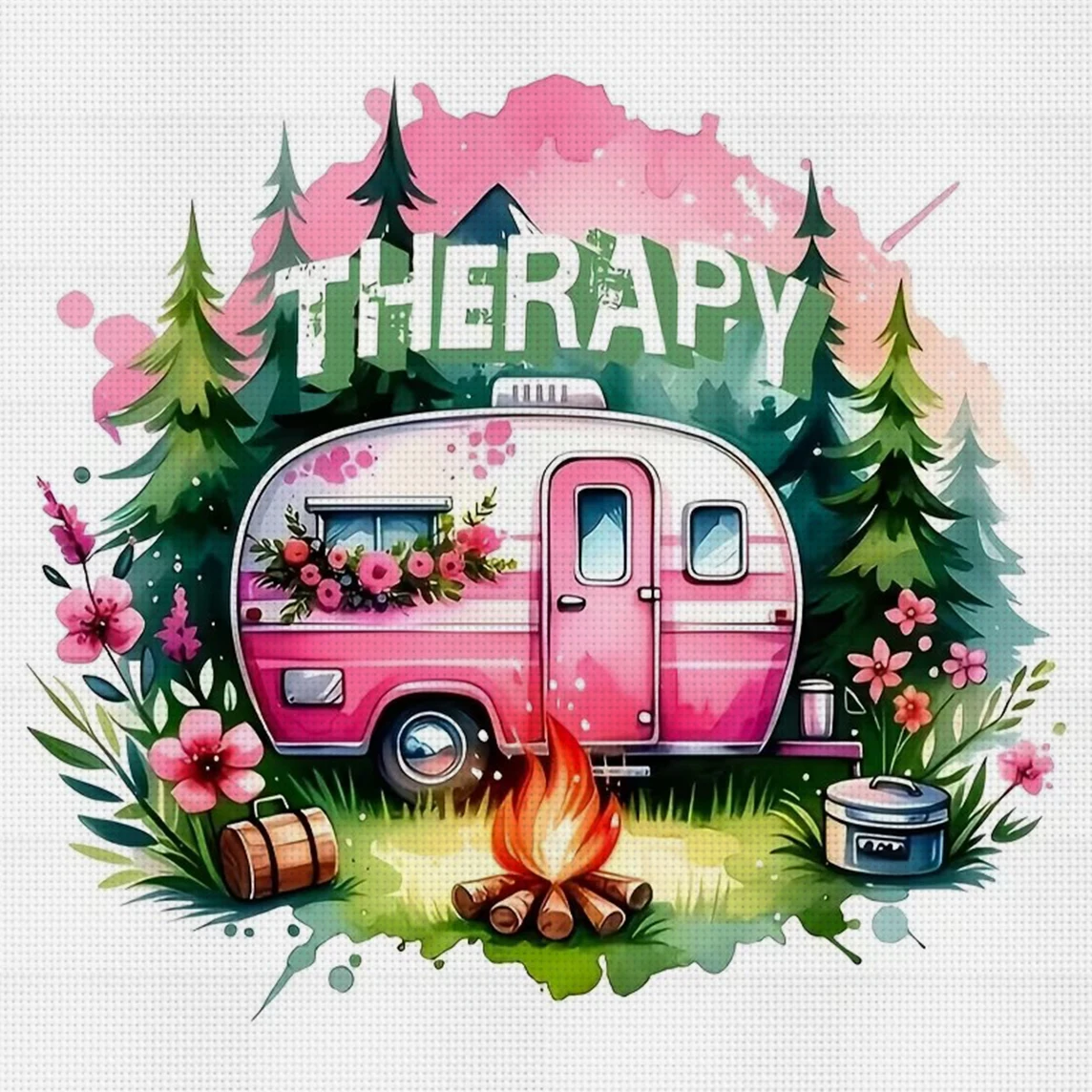 Camping-Therapie-Kreuzstich-Set zum Selbermachen, 11CT-Stickerei, Heimwanddekoration, Geschenk, handgefertigtes Material, rahmenlos, halbfertig, 36 x 36 cm