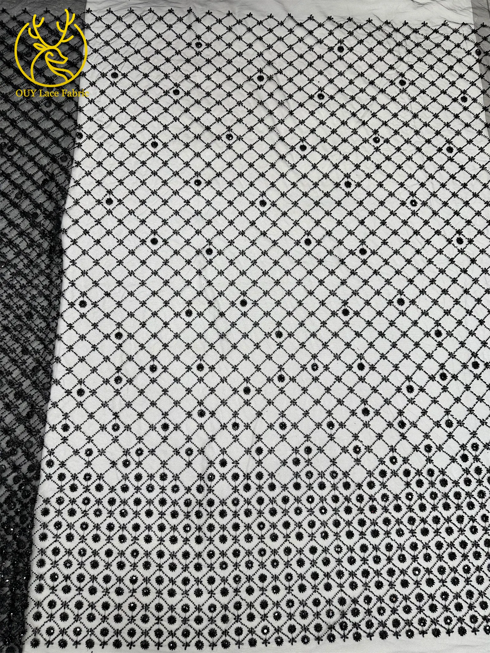 Smaragdgrüner Afrikanischer Tüll mit Perlen, Hochwertige Französische Pailletten-Spitze, Nigerianischer Mesh-Tüll für Hochzeitskleider – Detail 23