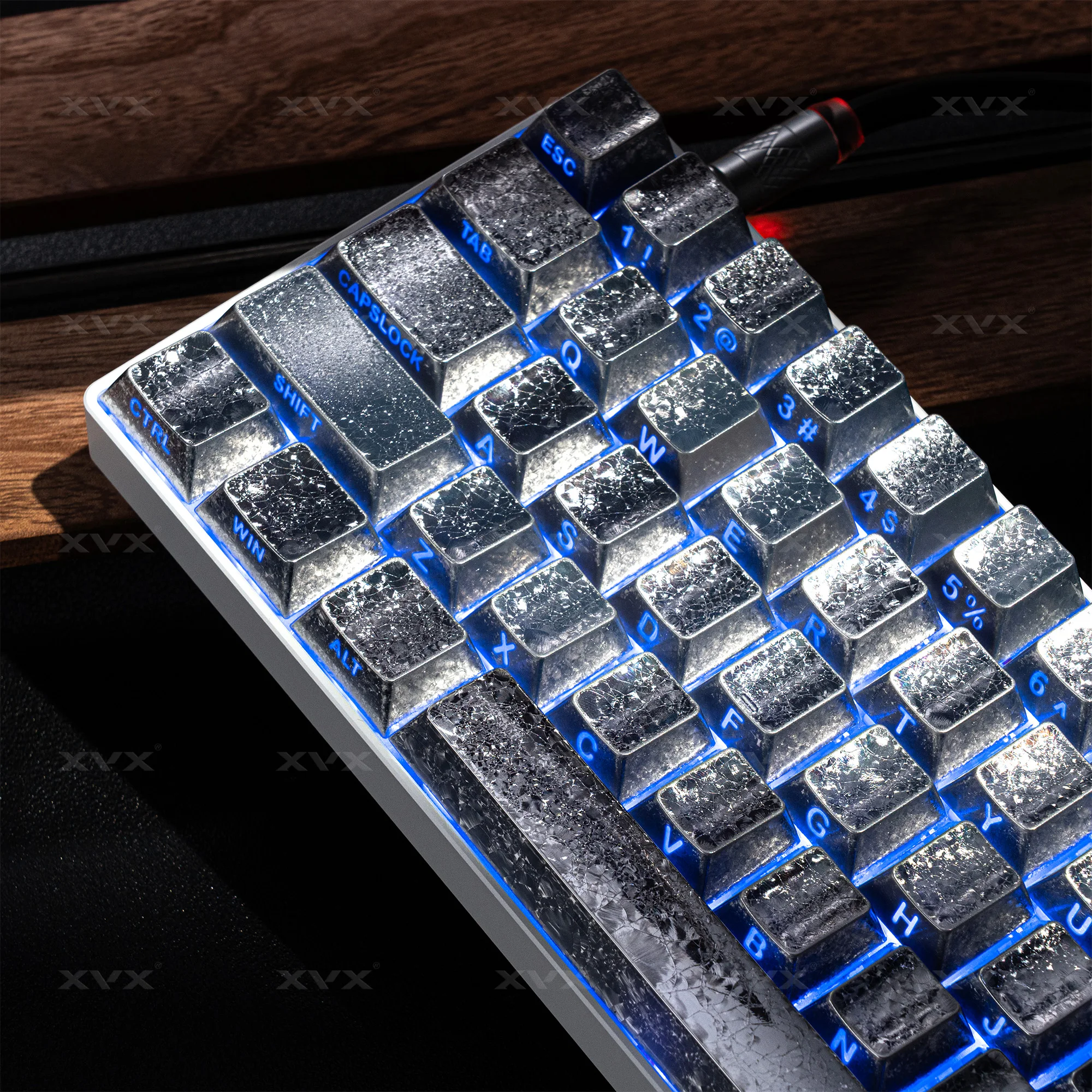 QBYI Foil Series Gold Shimmer PBT Keycaps Glittering Surface Cherry Profile RGB Backlit Shine Through Double Shot Keycap 100 Key