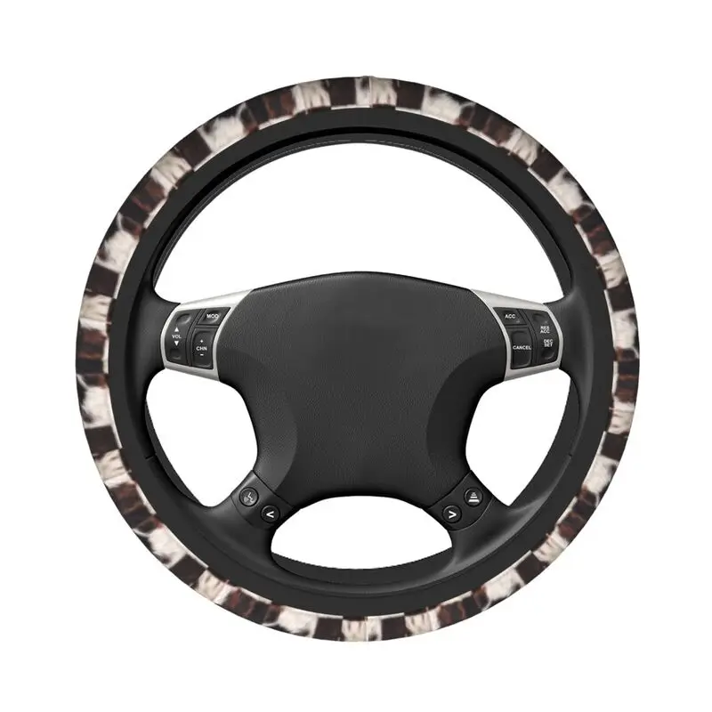 Checkered Cowhide Fur Universal Steering Wheel Cover Fit for Truck Texture Soft Car Steering Wheel Protector Auto Accessories