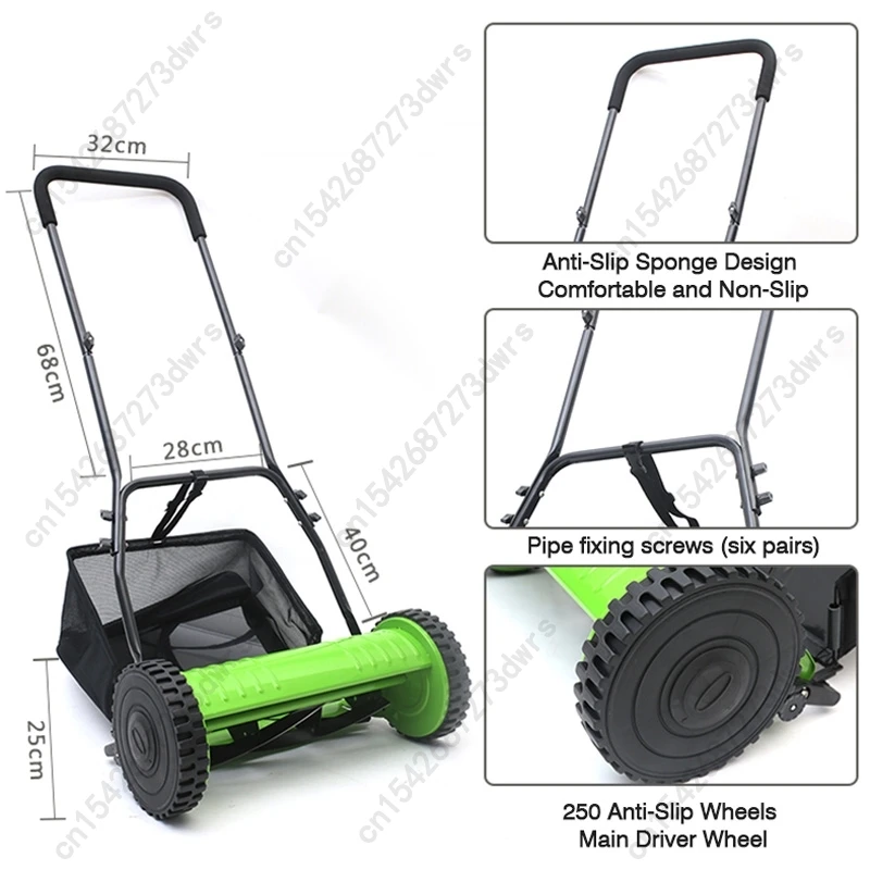 16-inch compacte duwgrasmaaier Lichtgewicht multifunctionele grassnijmachine voor kleine tuinvilla gazon en buitentuin