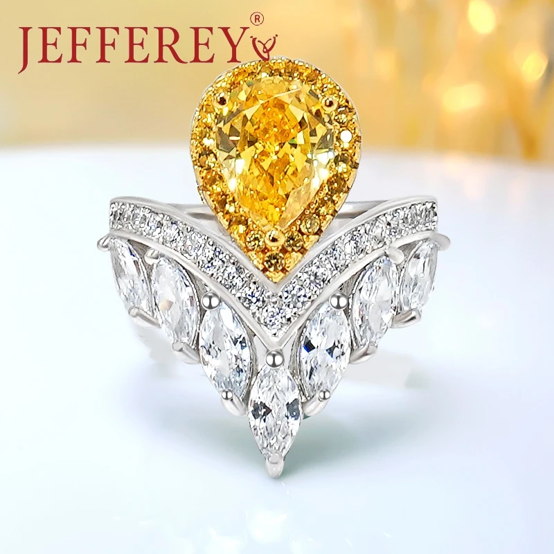 

S925 Silver Royal Crown Water Drop Ring for Women White Gold Color Inlaid Full Diamonds Wedding Band Couples Luxury Jewelry Gift