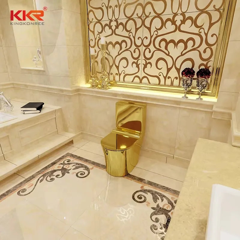 Luxury Gold Modern Toilet Set One-Piece Dual-Flush Square Bowl With S-Trap & Floor Mounted Design