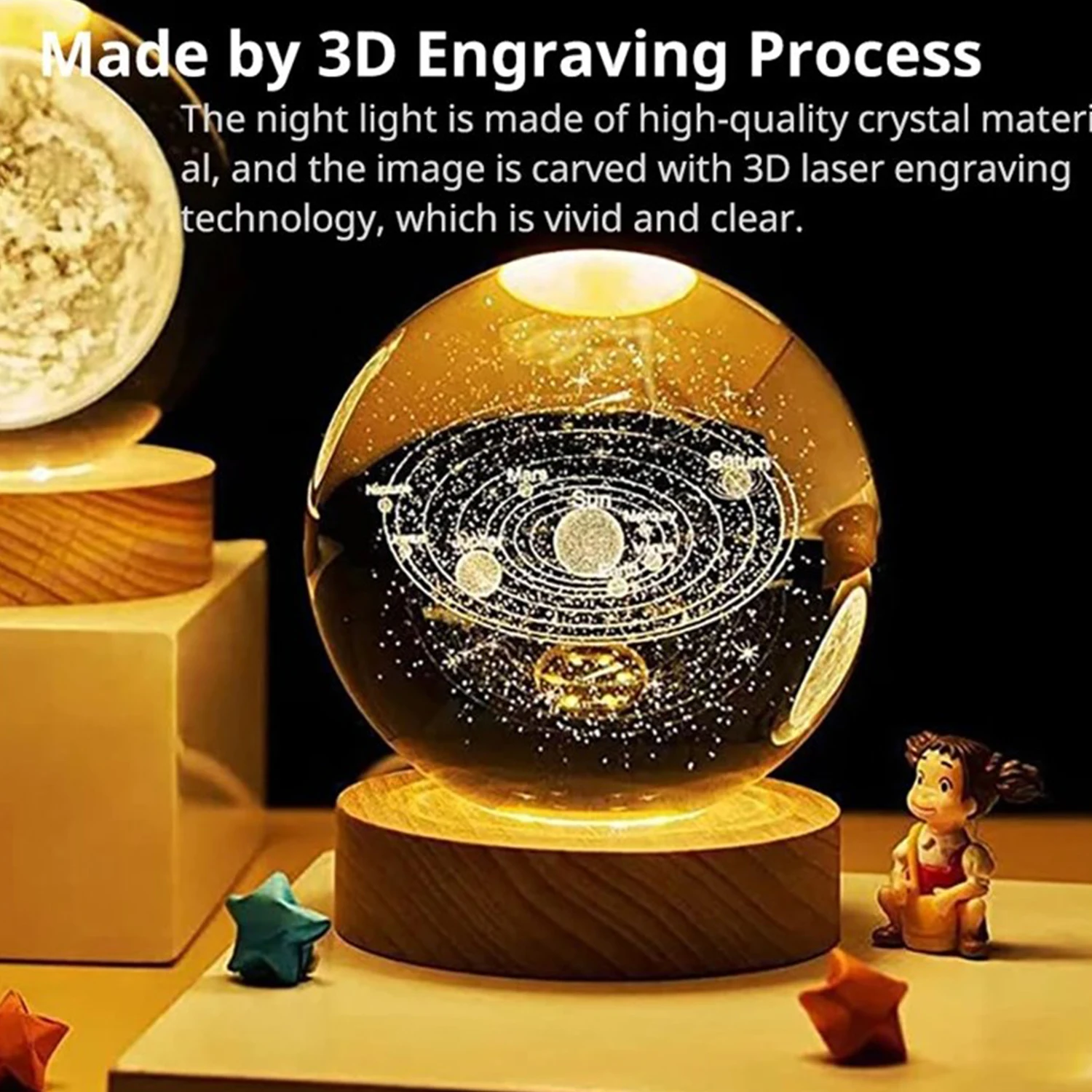 3D 6cm LED Night Light Galaxy Solar System Crystal Ball With 7cm Base Children Night Lamp Bedroom Ambient Light