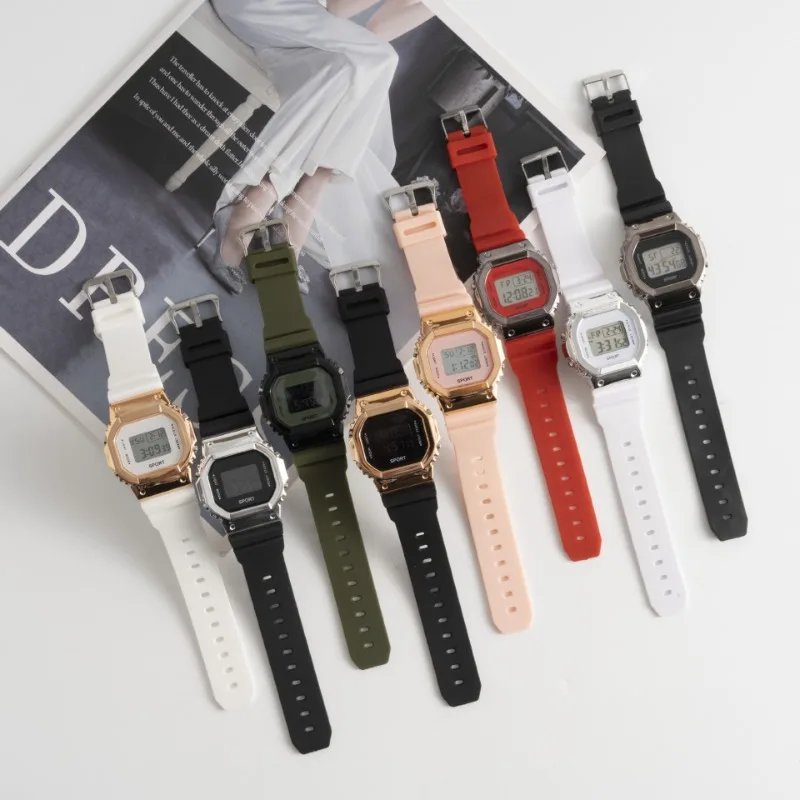 Waterproof Sporty Electronic Watch for Men Students Children High School Girls Alarm Clock Plated Square Face Youth Watch