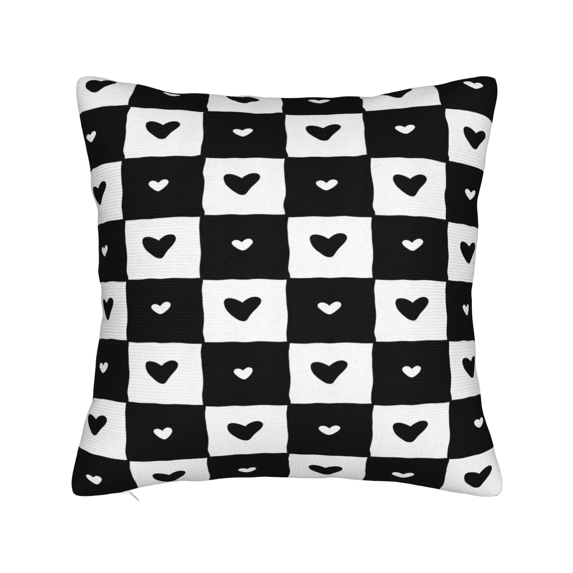 Hand Drawn Doodle Heart Checkerboard Pillow Case  Print Pillow Cover For Couch Sofa Bedroom Vintage Pillowcases