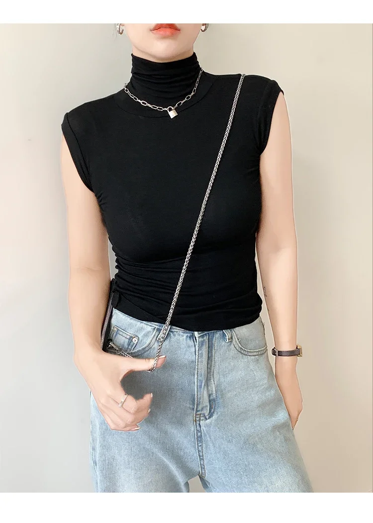 2026 Frühling Sommer Ärmelloses Rollkragen-T-Shirt für Damen Trendiges Vielseitiges Layering-Oberteil Stylisches Slim-Fit Basic-Unterhemd für Frauen – Detail 33
