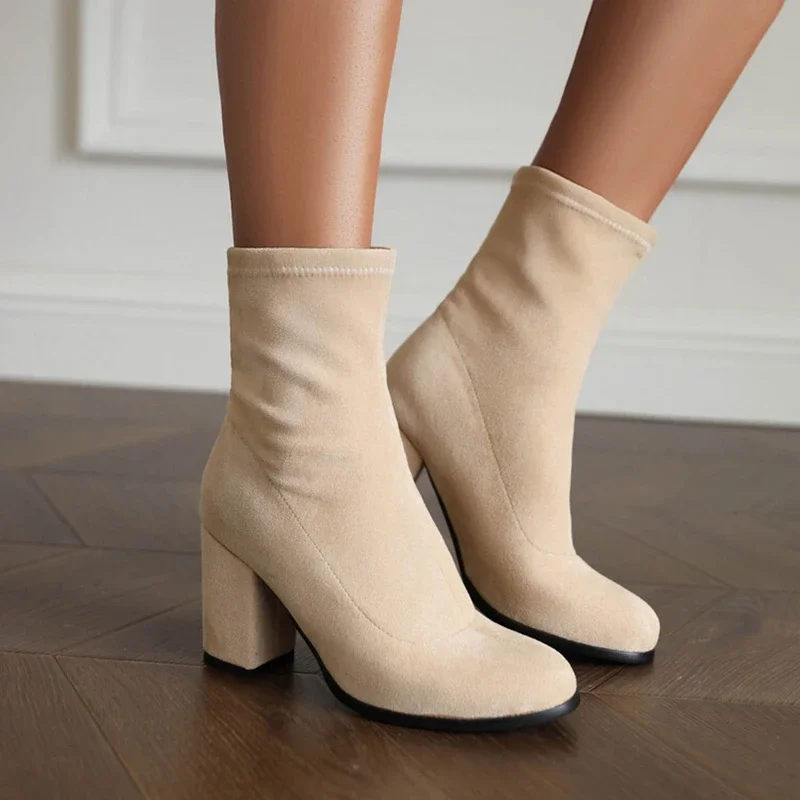 BLXQPYT بوتاس دي موهير حذاء من الجلد النساء الخريف الشتاء مطاطا الجوارب القصيرة الأحذية سميكة عالية الكعب الأحذية القوطية C22-77 #5