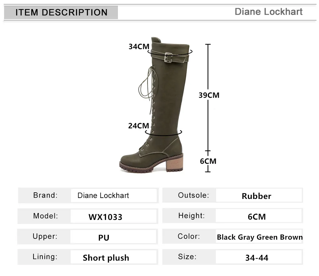 2024 Hot Sale Spring Autumn Lacing Knee High Boots Women Fashion Square Heel Belt Buckle Ladies Leather Shoes Winter Size 34-44