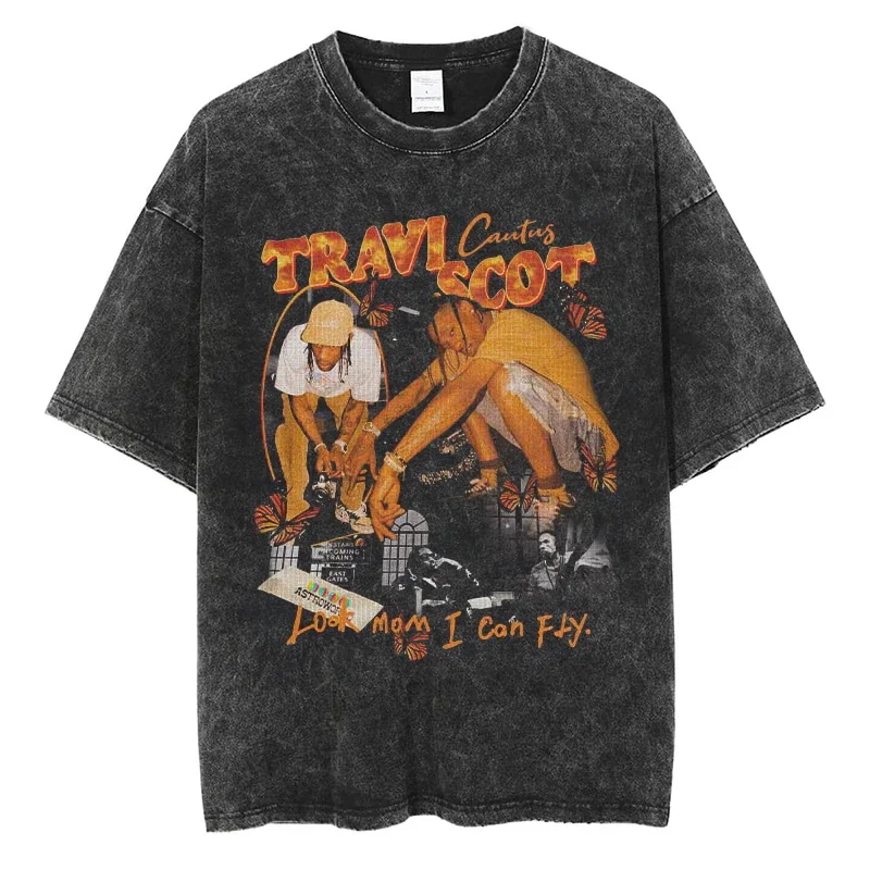 Футболка мужская с принтом «Трэвис-Скотт», винтажная хлопковая тенниска с короткими рукавами, майка в американском стиле, в стиле хип-хоп