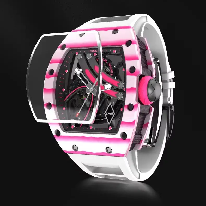 CRONUSART ساعة أوتوماتيكية للرجال 50 مللي متر Tonneau ساعة اليد الميكانيكية ألياف الكربون حافظة مضيئة فلوروروبر حزام الهيكل العظمي الهاتفي #2