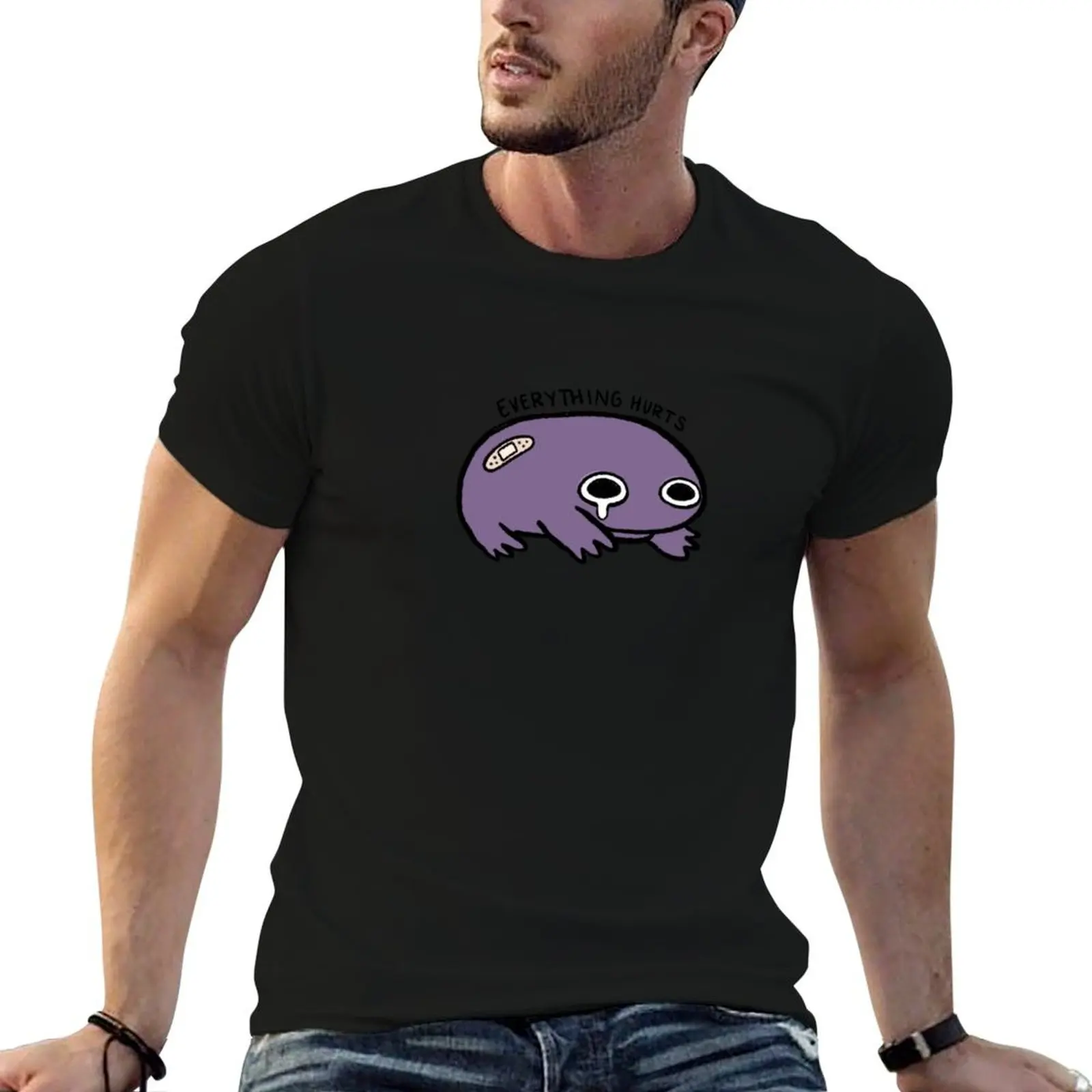 Everything Hurts Crying Eggplant Purple Frog with Bandage T-Shirt custom t shirt tops mens vintage t shirts