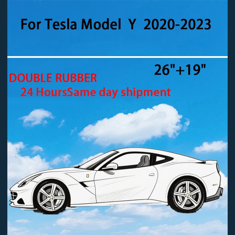 

Double rubber Wiper Front Wiper Blades For Tesla Model Y 2020 - 2023 Windshield Windscreen Clean Window Car Rain Brushes 26"+19"