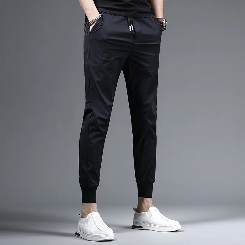 Summer Men's Pants Lightweight Black Sport Joggers Fashion Casual Slim Fit Elastic Waist Drawstring Trousers CP2285