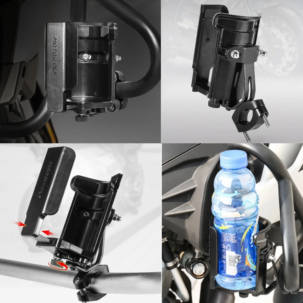 Accesorios universales para motocicleta, barra de choque, botella de agua para BMW, YAMAHA, Honda, portavasos, soporte de montaje de espejo