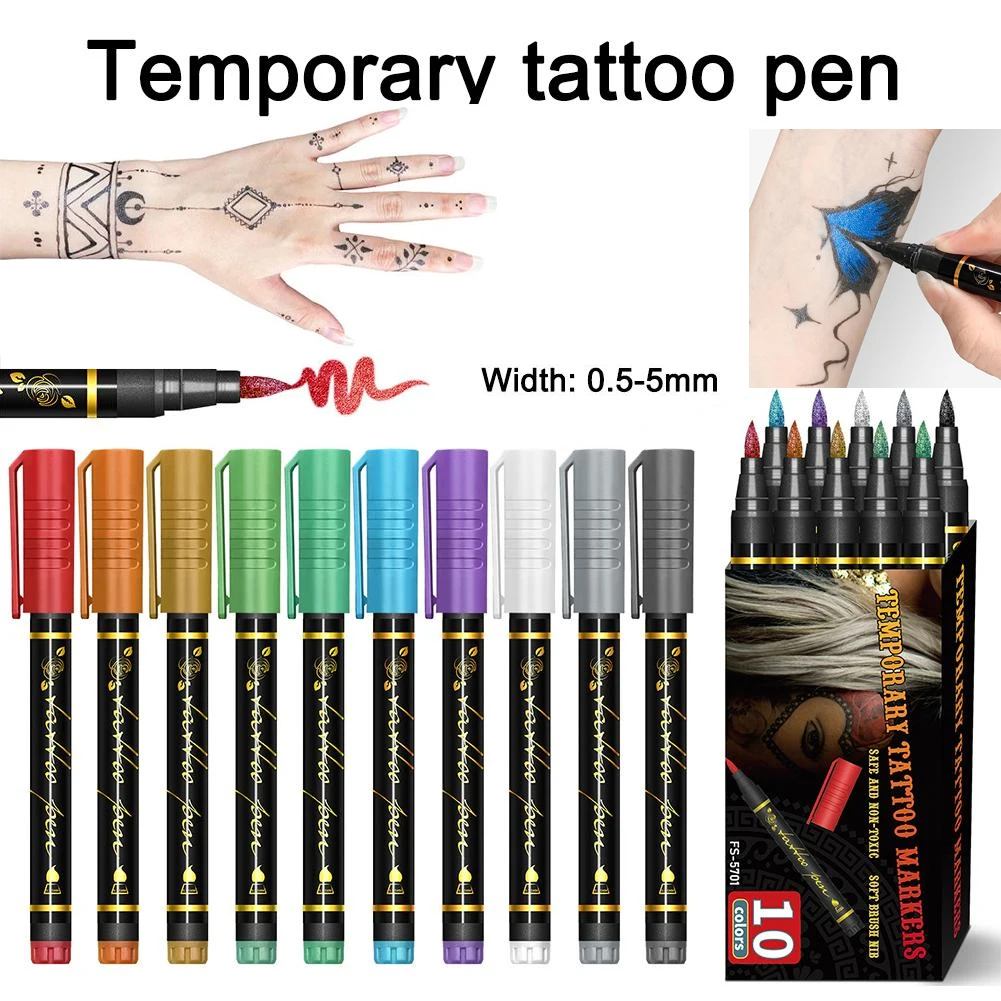 

10 Colors Skin Markers Temporary Tattoo Pen Face Paint Kit Fake Body Paint Tattoos Cosmetic Quality Halloween Makeup Teen Gifts