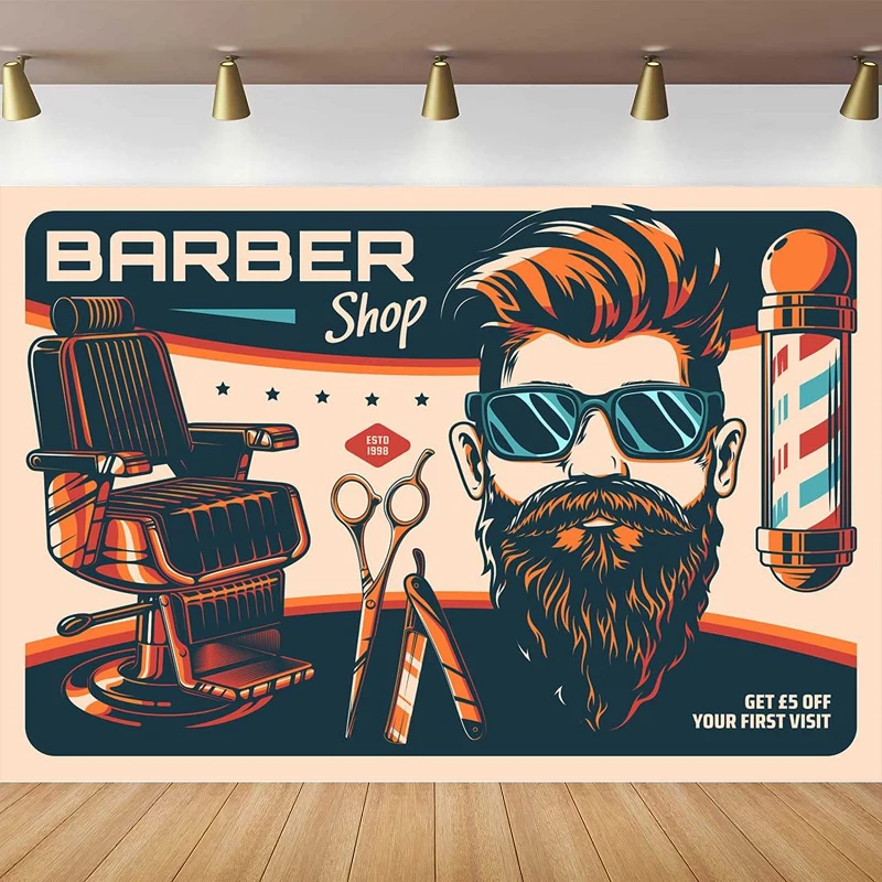 Retro Barber Shop Photography Backdrop Hair Salon Barber Chair Hairstylist Haircut And Shave Background For Barber Party Decor