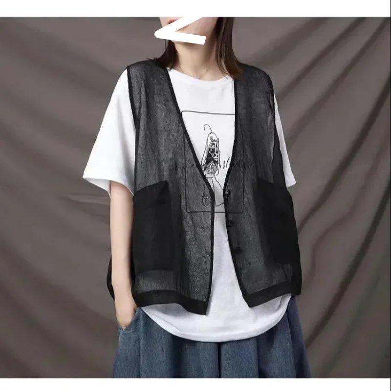 Women's Vest Casual Cardigan Spring and Autumn Thin Section Outer Top All-match Sleeveless Vest