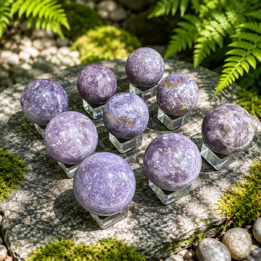 Natural Lepidolite Sphere Polished Lilac Stone Ball Lithium Mica Crystal Healing Meditation Home Decor Feng Shui