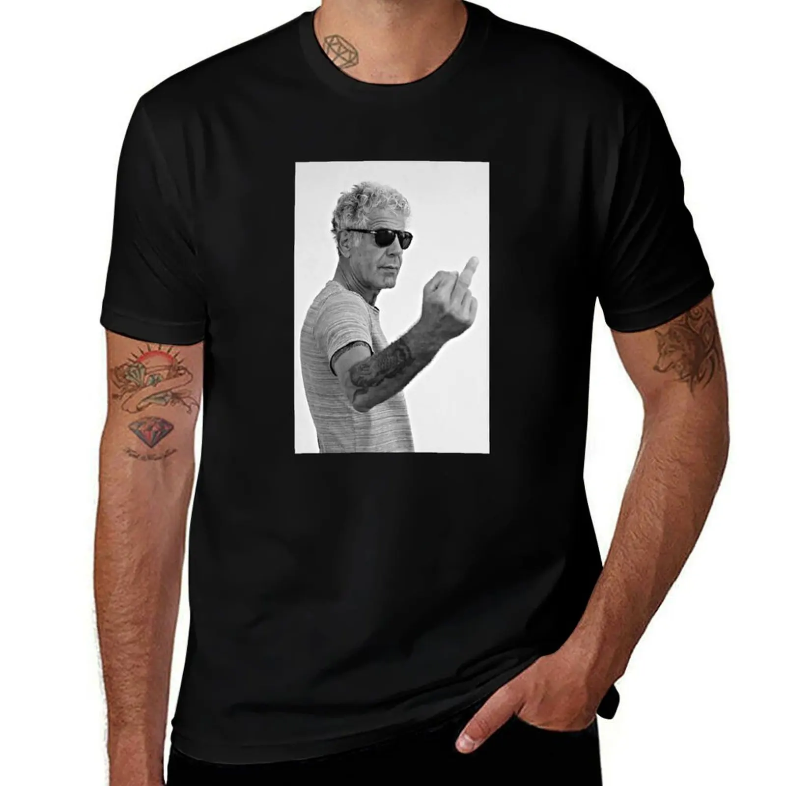 Middle Finger Bourdain T-Shirt oversized plus size clothes tops new edition plain white t shirts men