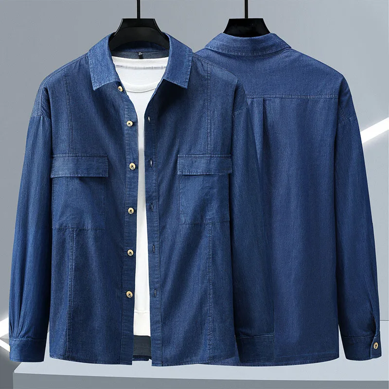 

Big Size Denim Cotton Shirt Long-Sleeved Man Spring Autumn Men Clothing 10XL 9XL 8XL