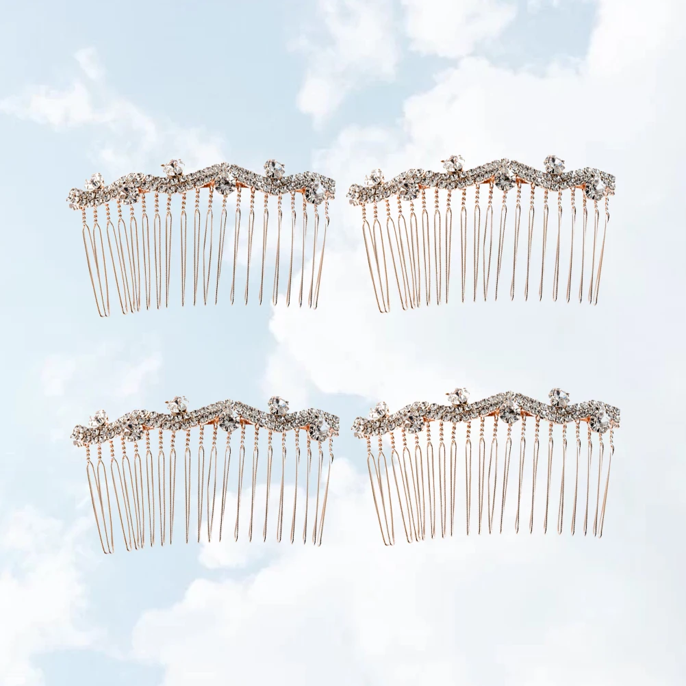 

4pcs Rhinestone Hair Comb Premium Alloy Durable Elegant Bang Comb Wedding Party Hair Accessories For Women Gift Style D