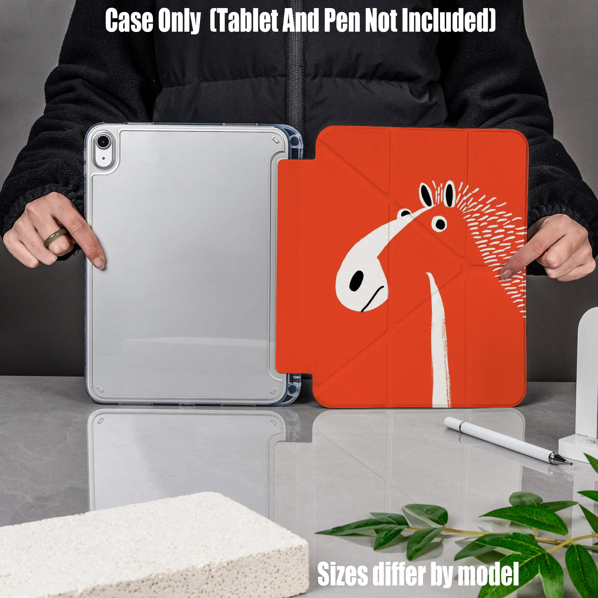 

Minimalist Y-Fold Acrylic Gray Delicate Heart Art Print iPad Case For Apple iPad Pro 12.9 Air 3 Mini 5 9th Gen Cover