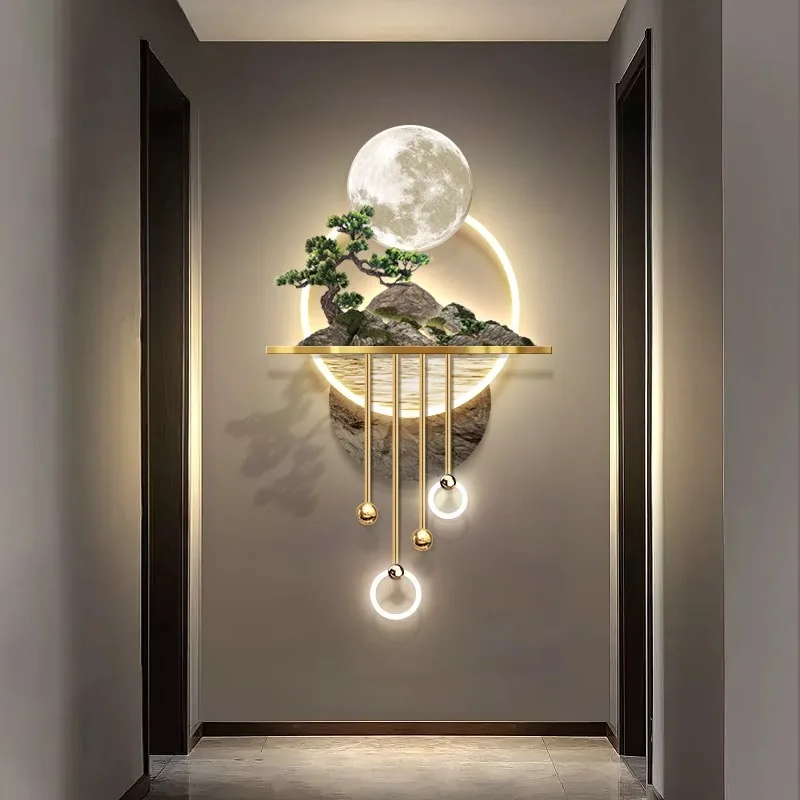 3D three-dimensional porch decoration painting, aisle corridor, light luxury, high-end LED luminous wall lamp painting,